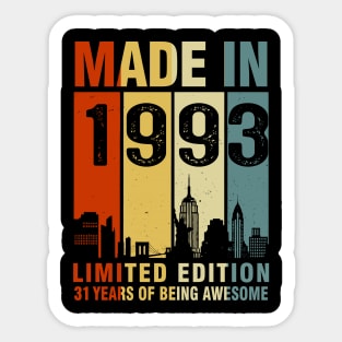 Made In 1993 31st Birthday 31 Years Old Sticker